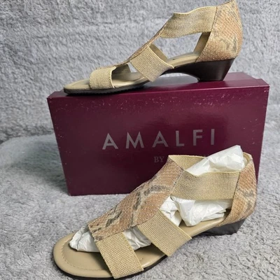 Amalfi by Rangoni Italian Leather Snakeskin Stretch Strap Sandals Size 7.5M NEW - Image 1 of 4
