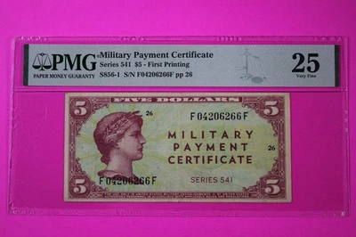 Military Payment Certificate Series 541 $5 Dollars Very Fine 25 PMG Graded 09 - Image 1 of 3