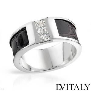 DV ITALY New Gentlemens Ring Made in Two tone Leather and 925 Sterling Silver