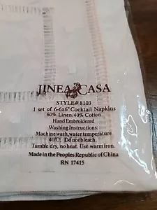 Linea Casa Style 17415 6 - 6x6" White Linen Napkins Hand-embroidered NEW In Pkg - Picture 1 of 6