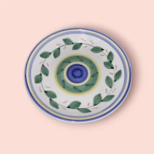 Dansk Sardinia Soup Bowl Green Pink Blue Bands & Leaves Stoneware - Picture 1 of 4