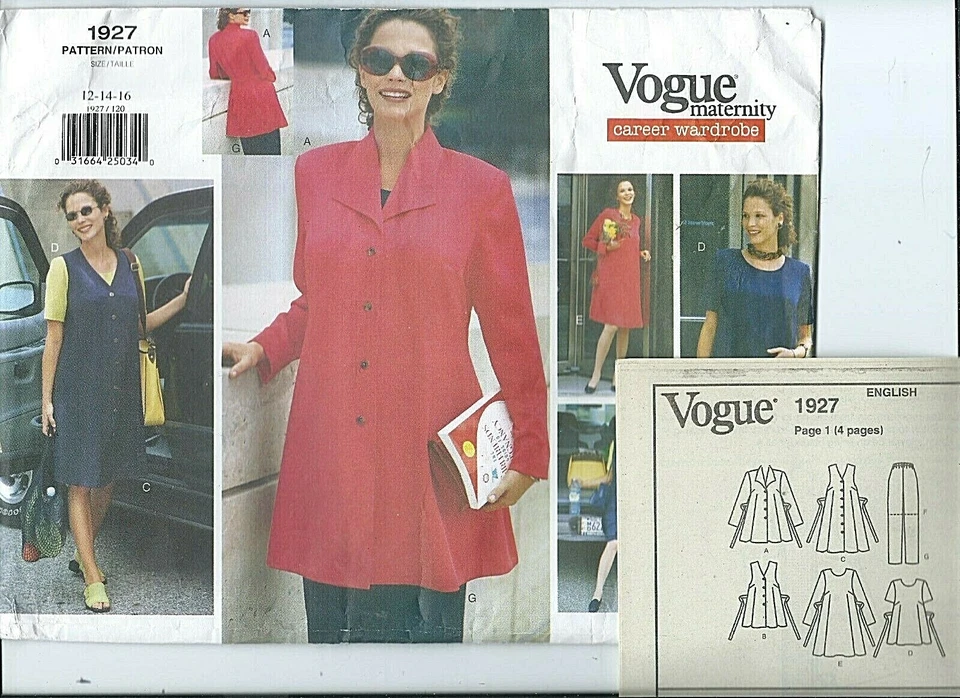 Vogue 1927 sew pattern Maternity JACKET DRESS TUNIC JUMPER PANTS 12~14~16 UNCUT Foto 1 de 1