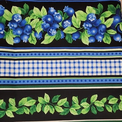 Timeless Treasures Blueberries Leaves Black Blue White Quilt Fabric 4.5yds - Image 1 of 4