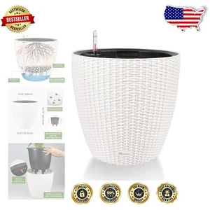 Elegant Self-Watering Planter 18x17 Inches - Rattan Design for Home and Garden - Picture 1 of 8