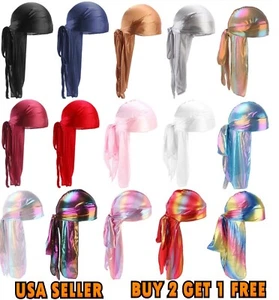 Laser Premium Silky Satin Durag Men's Cap Hat Doo Rag Biker Smooth Head Wrap - Picture 1 of 33