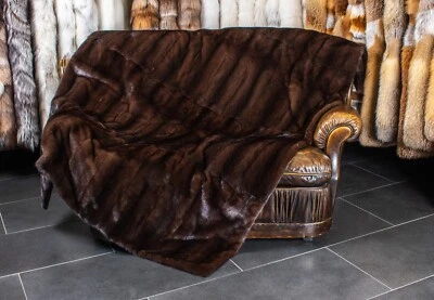 7609 Elegant Mahogany Mink Fur Blanket Genuine Pelt Throw Real Mink Fur Cover - Image 1 of 4
