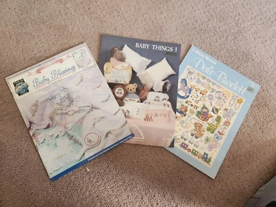 cross stitch leaflet/pattern, baby bibs, samplers - Image 1 of 4