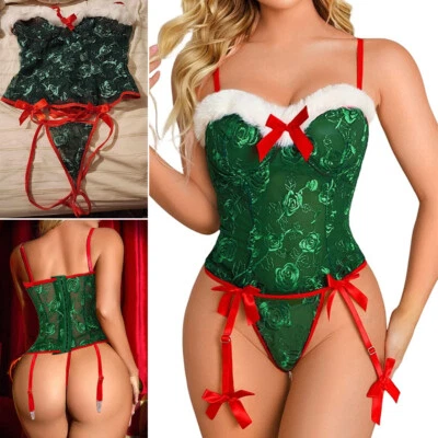 Sexy-Women Christmas Santa Elf Costume Cosplay Outfit Fancy Underwear Nightwear - Image 1 of 4