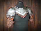 Viking warrior shoulders armor, pair of pauldrons and metal gorget, fantasy