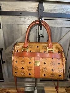 MCM Cognac Visetos Coated Canvas Boston Bag - Picture 1 of 17