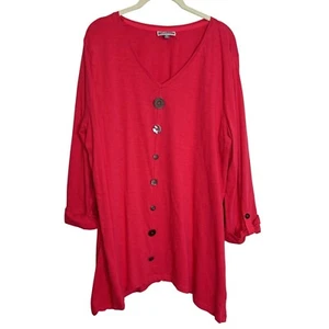 JM Collection Womens Knit Tunic XL Dark Pink Accent Buttons 3Q Sleeves Artsy - Picture 1 of 6
