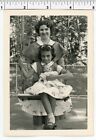 Vintage 1950s photo / Mysterious Woman Shows Up in Pic of Girl & DOLL on a Swing