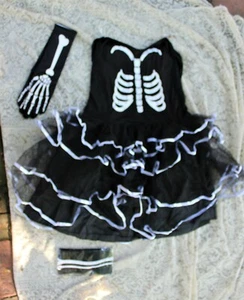 Neu Halloween Kleid Fun Shack Damen XL Skelett Tutu Petticoat mit Handschuhen/Strumpfhose - Bild 1 von 10