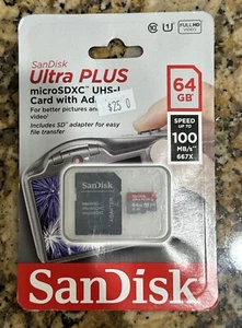 Sandisk Ultra Plus 64GB Micro SDXC UHS-I Memory Card W/ Adapter 80MB/s speed - Picture 1 of 1
