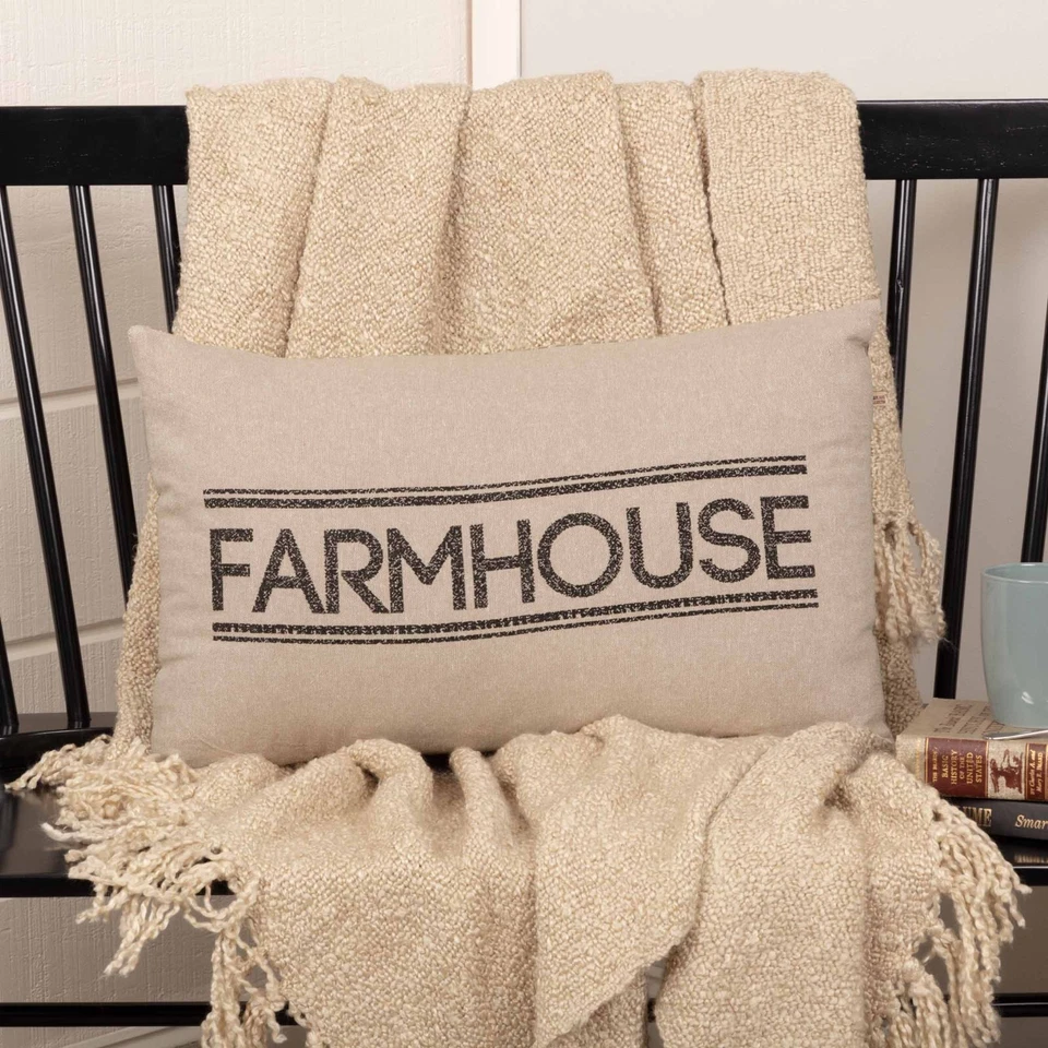 Sawyer Mill Farmhouse Charcoal Stenciled Throw Pillow Farm Style VHC 14x22