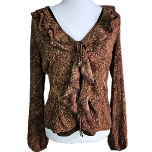 Tapemeasure Ruffle V Neck Blouse Long Sleeve Womens 4 Boho Fairy Grunge y2k Mesh - Picture 1 of 11