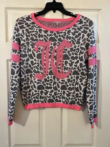 Juicy Couture Womens Pink Gray Metallic Animal Leopard Print Sweater Size Medium - Picture 1 of 6