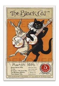 The Black Cat Magazin Poster - Vintage 1896 Kunstdruck, Hase & Katze Spielverbot - Bild 1 von 3