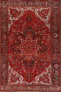 Vintage Red/ Brown Wool Geometric Heriiz Area Rug 8x12 ft Hand-knotted Carpet - Picture 1 of 21