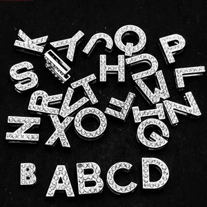 5 Pcs Silver Larger Alloy Rhinestone Letter "A-Z" Slide Charm Fit 18mm Wristband - Picture 1 of 10