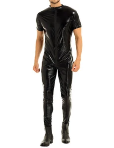 Costume body body uomo sexy ecopelle cerniera all'uncinetto body intero clubwear - Foto 1 di 19