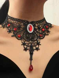 Collana Girocollo Pizzo Gotico Vittoriano Vampiro Strega Accessorio Halloween - Foto 1 di 5