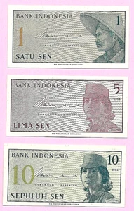 INDONESIA 3 BILLETES 1964 - 1 Sen, 5 Sen y 10 Sen - Como Nuevos - SIN CIRCULAR - Imagen 1 de 2