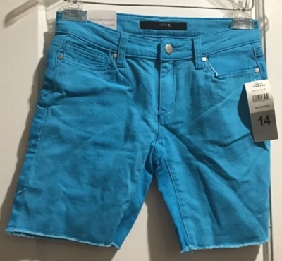 NWT Joe's Jeans Finn Bermuda Jean Shorts Stretch Denim Raw Hem Blue Girls 14 - Image 1 of 4