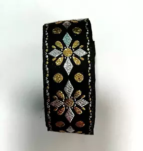 Vintage French Silk Jacquard Trim Diamonds & Dots on Matt Black 1 1/2"W (B32A) - Picture 1 of 3