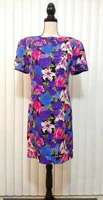 Saks Fifth Avenue 100% Silk Floral Vintage 80s Dress SZ 4 B9  - Image 1 of 4
