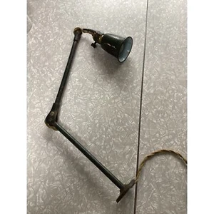 Vintage Articulated Industrial Bench Mount Lamp Light Original Green Paint - Picture 1 of 15