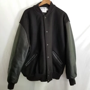 Vintage Delong Jacke schwarz Varsity Mantel Leder/Wolle Made in USA Größe 3X - Bild 1 von 8