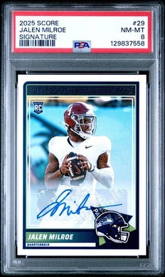 2025 PSA 8 Score Jalen Milroe Rookie Card #29 SIGNATURE AUTO RC SEAHAWKS - Image 1 of 2