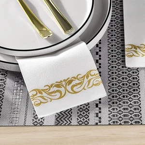 Golden Napkins 100pcs Golden and Silver Rose Disposable Paper Napkins 1-Ply L - Picture 1 of 9