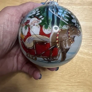 Glass Christmas Ornament Santa Reindeer Snowman Winter Scene With Box - Picture 1 of 11