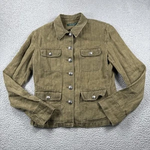 Chaqueta de lino Lauren Ralph Lauren para mujer 10 botones verdes bolsillos Coastal Resort - Imagen 1 de 11