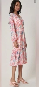 Sugarlips Macaron Cottage-core Boho, Floral Nellie Ruffle Midi Dress Size: L NWT - Picture 1 of 17