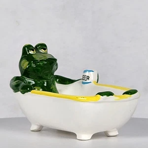 Vtg Frog w/Beer in Tub Soap/Trinket Dish 6"x3.25"x3.5" by Enesco Japan - Picture 1 of 11