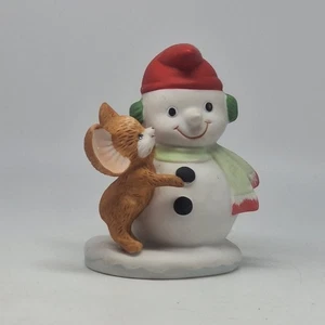 Ratón de Navidad vintage HOMCO #8905 con estatuilla de muñeco de nieve de 3,75" de alto - Imagen 1 de 7