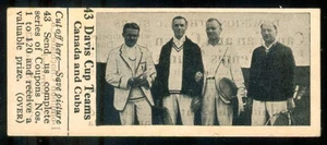 1924 Canada & Cuba  Davis Cup Tennis Card V31 Dominion Chocolate w. Coupon #43 - Picture 1 of 2