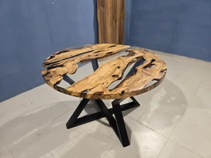 clear epoxy resin coffee table, wood dining table, handmade table, kitchen tops - Picture 1 of 8