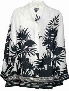 INC Tropical Palm Print Bluse Gr. M B&W Langarm Resort Knopfleiste Hemd Neu mit Etikett - Bild 1 von 17