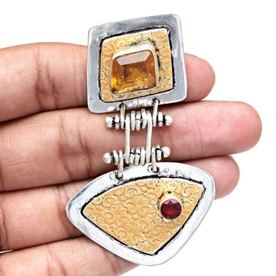 Conjunto de joyas de citrino para mujer colgante de plata pendientes de piedras preciosas gemas verde Foto 1 de 4