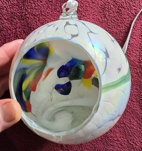 Handblown Glass Hollowed Out Free Standing Orb W Ribbon. Candle Holder (201) - Picture 1 of 6