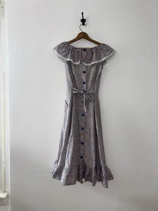 Vintage 1930s Printed Pastel Cotton Day Dress Midi Summer Art Deco - Picture 1 of 19