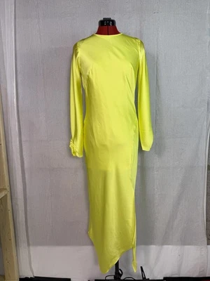 Vestido Express Maxi Envolvente Manga Larga Mujer Pequeño Satinado Amarillo D405 Foto 1 de 4