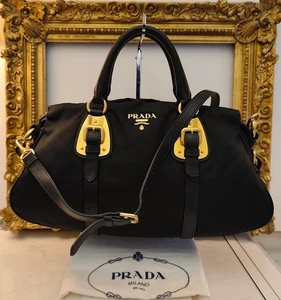 PRADA BAULETTO TOTE BAG Nylon Nero con tracolla - Imagen 1 de 24