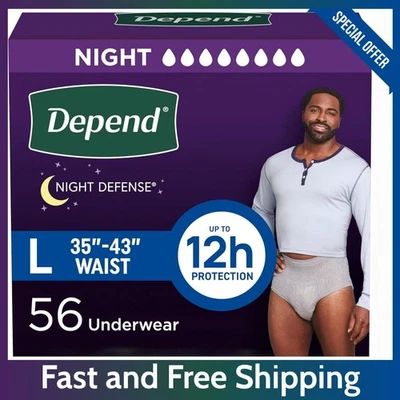 Ropa interior grande Depend Night Defense para hombre, gris para pasar la noche 14/22/56 opciones de paquete Foto 1 de 4