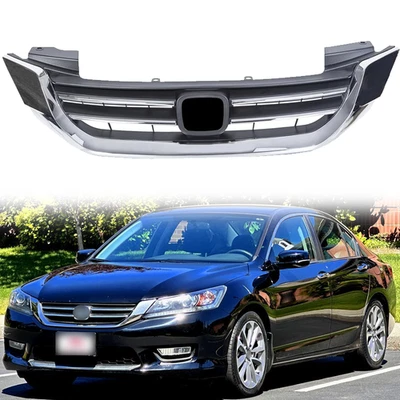 For 2013 2014 2015 Honda Accord Front Bumper Upper Grille Grill Black & Chrome - Image 1 of 4