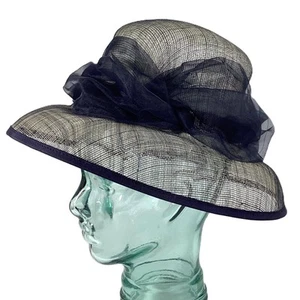 Elegance Collection Navy Blue Natural Fibres Occasion / Race Day Cloche Hat - Picture 1 of 5